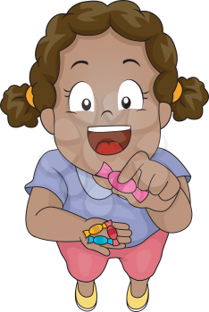 Illustration of a Little Black Girl Giving Candies Away