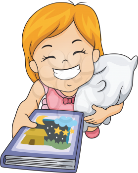 Illustration of a Grinning Little Girl Asking Someone to Read Her a Bedtime Story