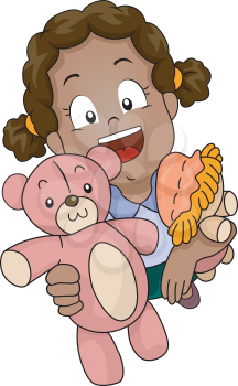 Illustration of a Little Girl Carrying Toys Inviting People to Play with Her
