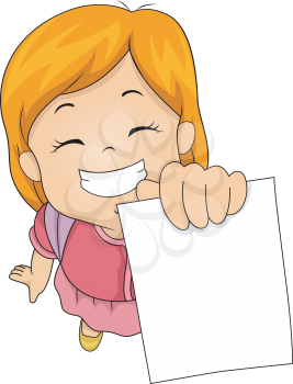 Illustration of a Little Girl Happily Showing Her Test Paper