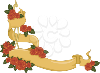 Corner Border Illustration Featuring a Ribbon Covered with Flowers