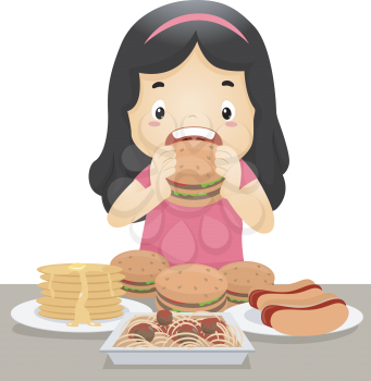Illustration of a Little Girl Going on an Eating Binge
