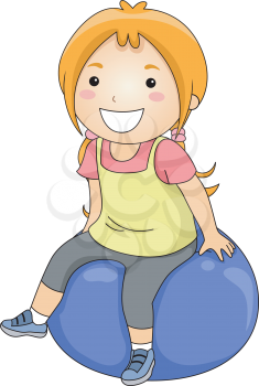 Illustration of a Little Girl Sitting on an Exercise Ball