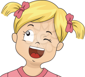 Illustration of a Little Girl Winking While Doing a Sideways Upward Glance