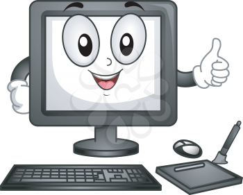 Mascot Illustration Featuring a Computer Monitor Giving a Thumbs Up