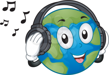 Mascot Illustration Featuring a Happy Mother Earth Listening to Music