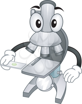 Mascot Illustration Featuring a Microscope Holding a Slide with a Specimen
