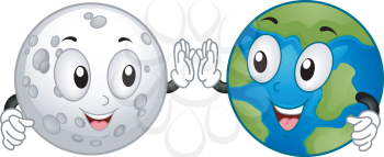 Mascot Illustration Featuring the Moon and the Earth Doing a High Five
