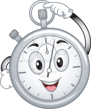 Mascot Illustration Featuring an Analog Stopwatch Pressing its Button