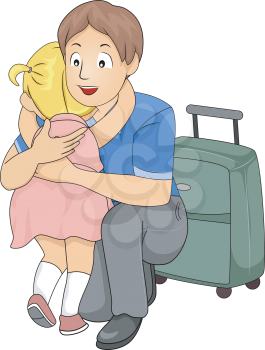 Illustration of a Little Girl Giving Her Father a Hug Before He Leaves for a Business Trip