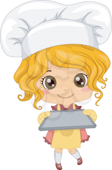 Illustration of a Little Girl Wearing a Toque Holding an Empty Baking Tray