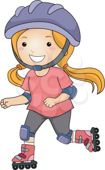 Illustration of a Little Girl Roller Blading