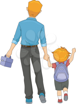 Illustration of a Father and Son Walking to School