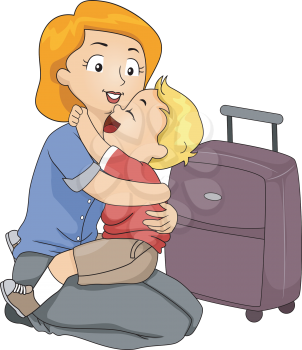Illustration of a Little Boy Giving His Mother a Hug Before She Leaves for a Trip