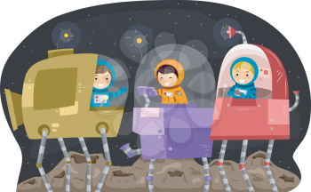 Illustration of Kids Manipulating Space Robots