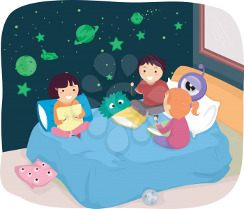 Illustration of Kids in a Room with Glow in the Dark Stickers