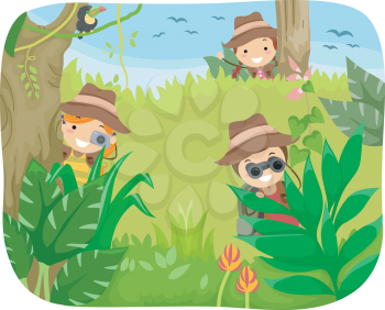 Illustration of Kids on a Jungle Adventure