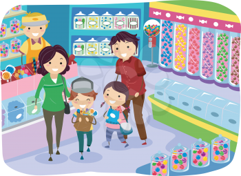 Illustration of a Family Shopping for Candies