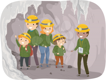 Illustration of a Family on a Cave Tour