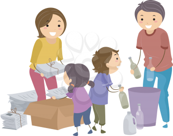 Illustration of a Family Segregating Trash