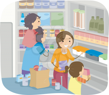 Illustration of a Family Stocking Their Shelves with Goods