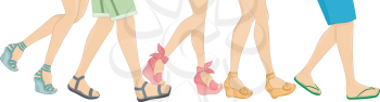 Cropped Border Illustration Featuring Walking People Wearing Different Styles of Sandals