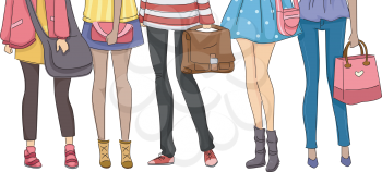 Cropped Illustration Featuring Teenaged Students Dressed for School