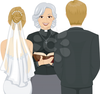 Back View Illustration of a Female Priest Officiating a Wedding Ceremony
