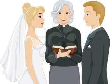 Back View Illustration of a Female Priest Officiating a Wedding Ceremony