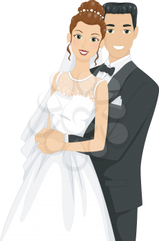 Illustration of Newlyweds Posing for a Wedding Photo