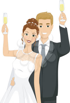 Illustration of a Newlywed Couple Doing a Toast
