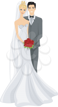 Illustration of a Newlywed Couple Posing for a Photo