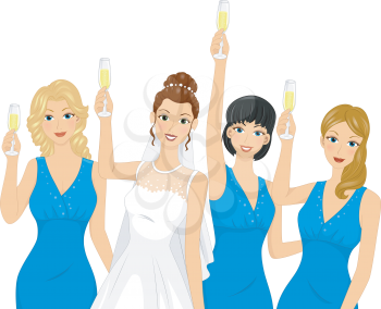 Illustration Featuring Bridesmaids Raising a Toast