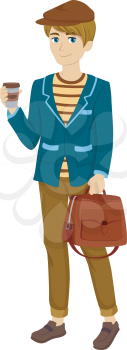 Illustration of a Male Parisian Teen Dressed for Travel