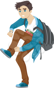 Illustration of a Male Teen in a Rush to Get to School
