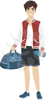 Illustration of a Male Teenager Wearing a Sporty Outfit and Carrying a Duffel Bag