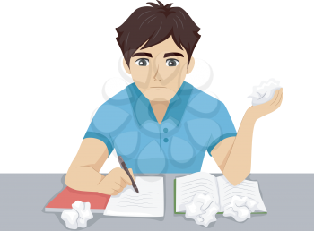Illustration of a Male Teenager Having Trouble with His Homework