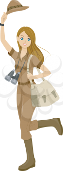Illustration of a Girl Wearing a Safari Outfit Getting Ready to Travel