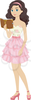 Illustration of a Female Teen Wearing a Cream and Pink Tiered Dress