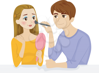 Illustration Featuring a Boyfriend Applying Make Up on His Girlfriend's Face