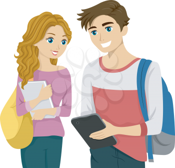 Illustration of a Teen Couple Checking a Computer Tablet Together