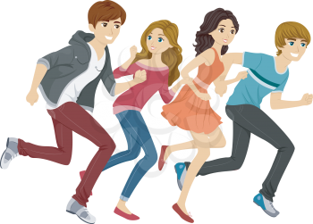 Illustration of Teens Running