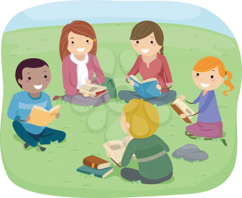 Illustration of Teenagers Reading Books in the Park