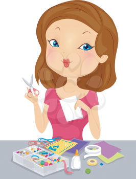 Illustration of a Girl Working on an Arts and Crafts Project