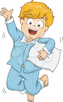 Illustration of a Boy Wearing Pajamas Jumping Happily