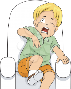 Illustration of a Little Boy Sitting on a Chair Crying from Fear