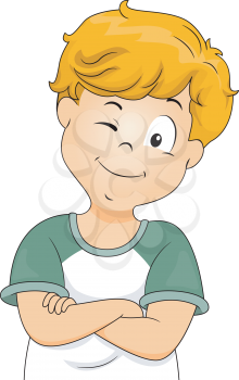 Illustration of a Little Boy With His Arms Crossed Flashing a Wink