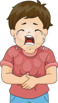 Illustration of a Boy Crying in Pain While Clutching His Stomach