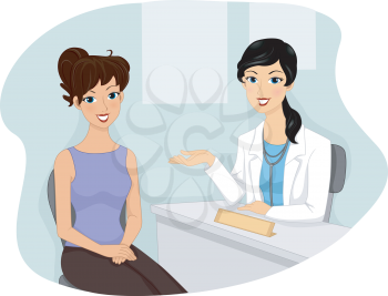 Illustration of a Girl Visiting Her Doctor for a Medical Checkup