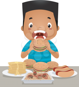 Illustration of a Little Boy Going on an Eating Binge
